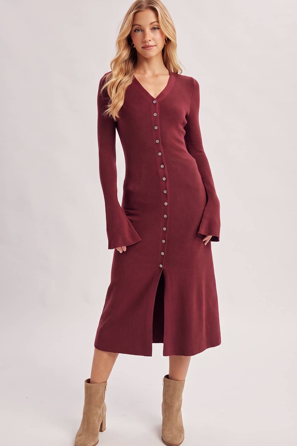 v-Neck Button Down Dress