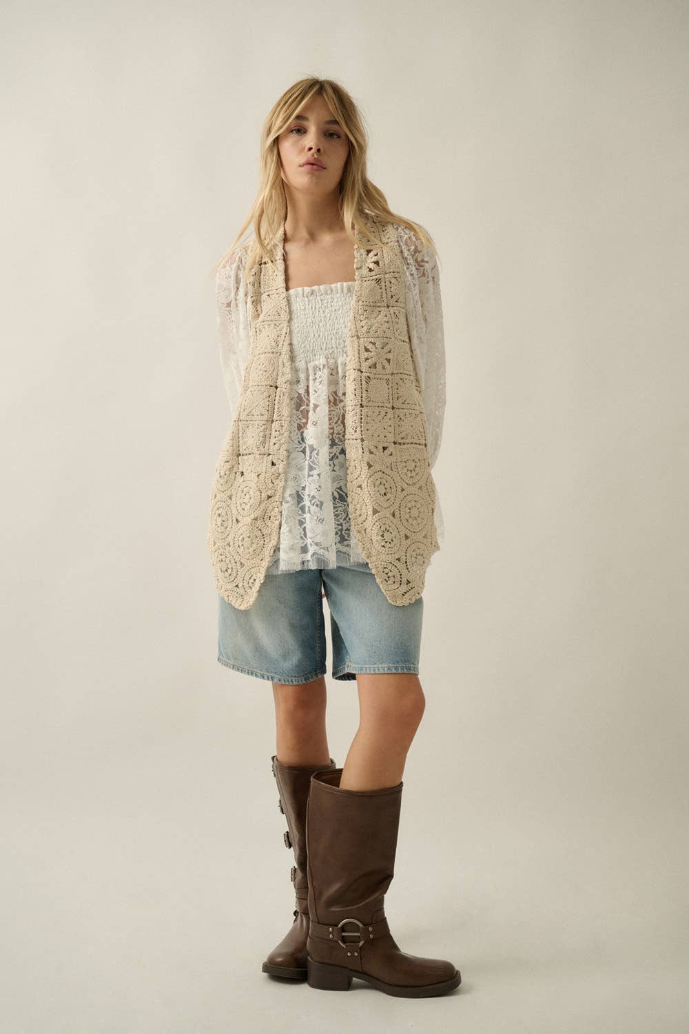 Crochet Knit Open Front Vest