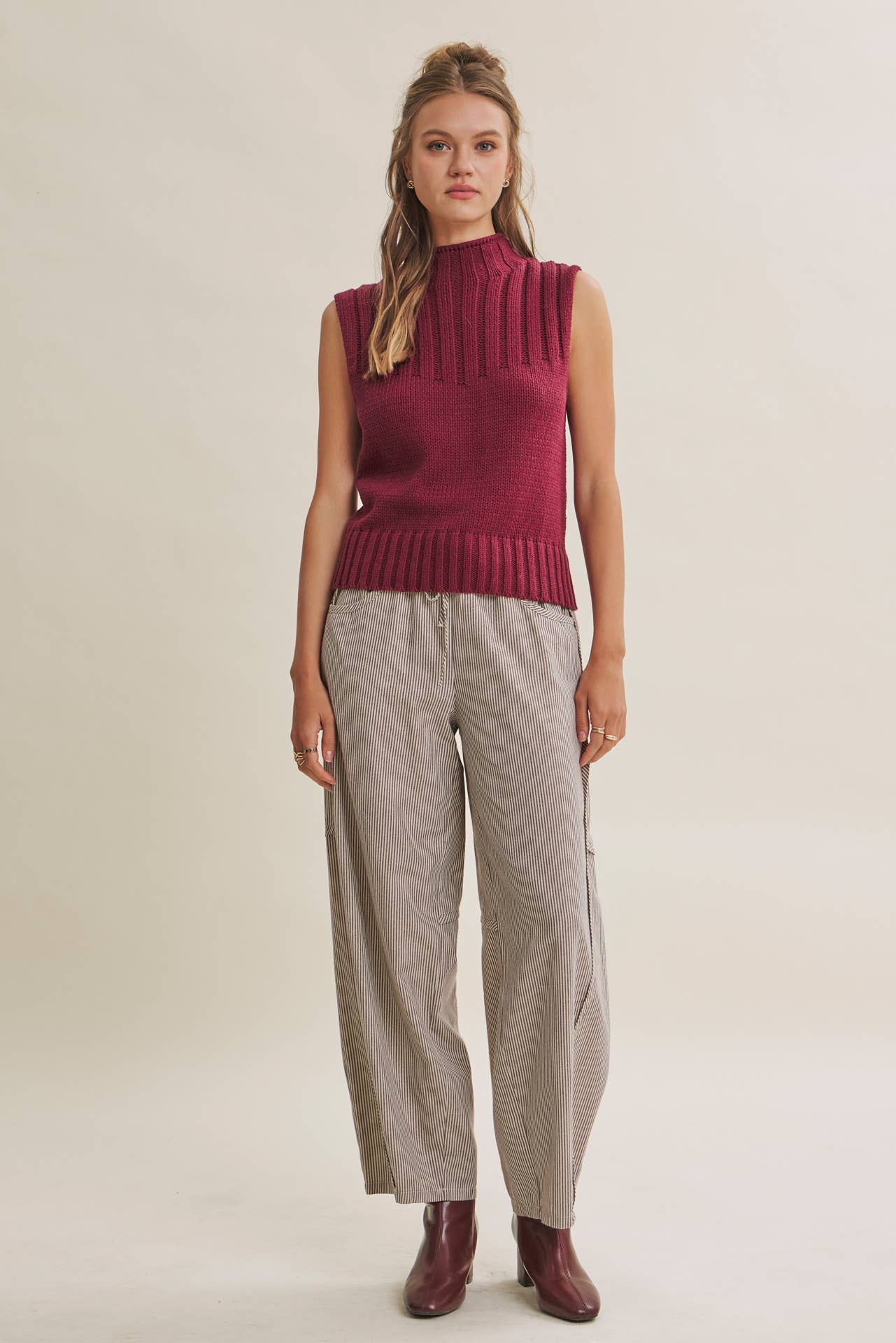 Burgandy Mock Neck Sweater Top
