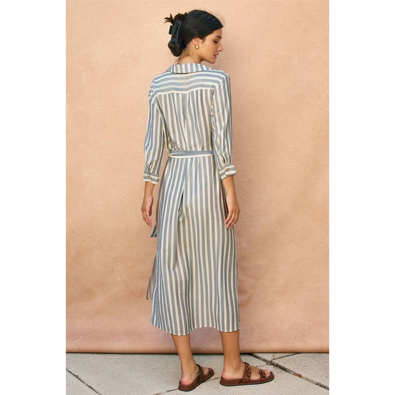 Saltwater Stripe Belted Maxi Shirt Dress 