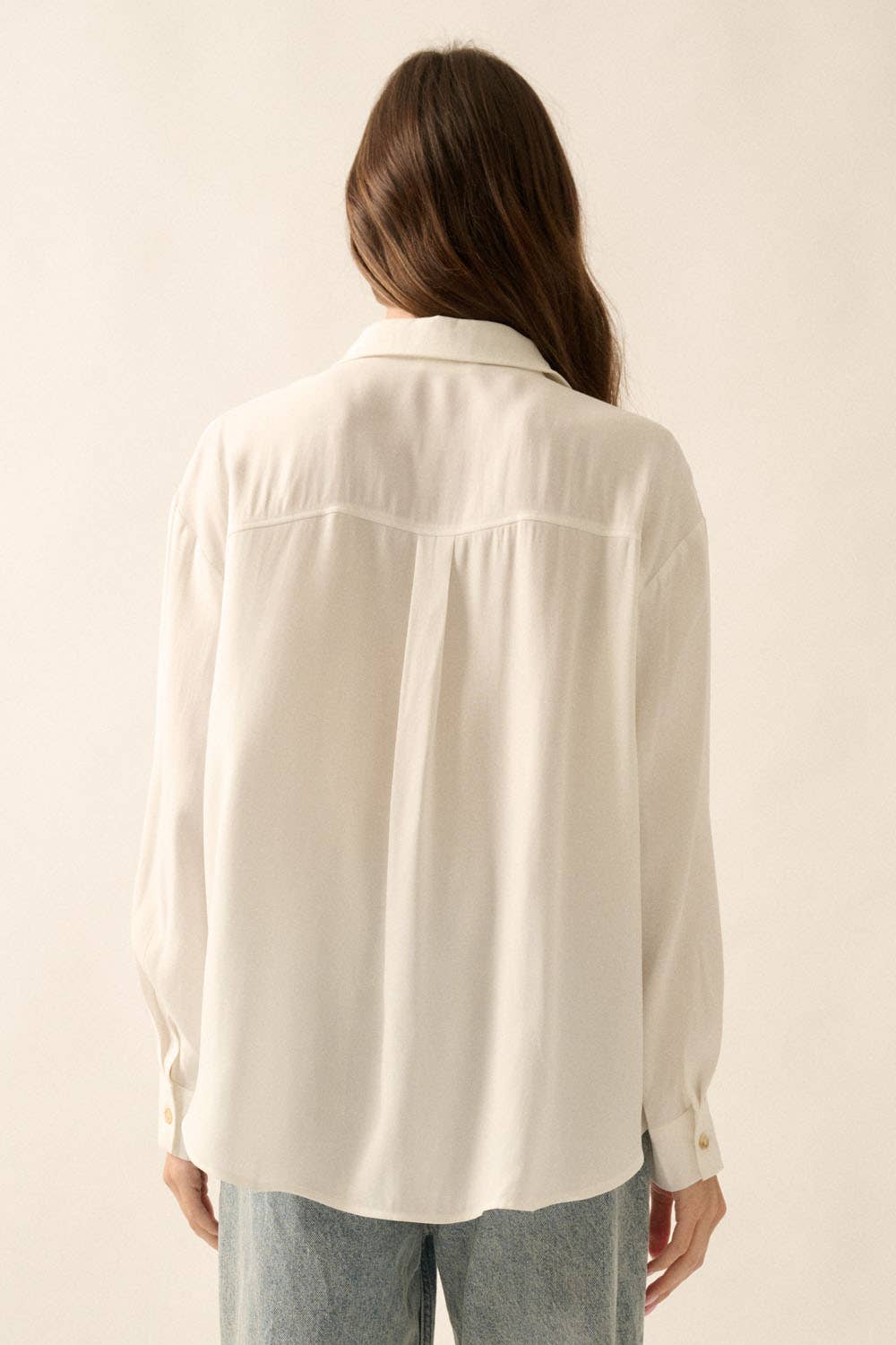 Solid Woven Loose-Fit Button-Up Pocket Shirt 
