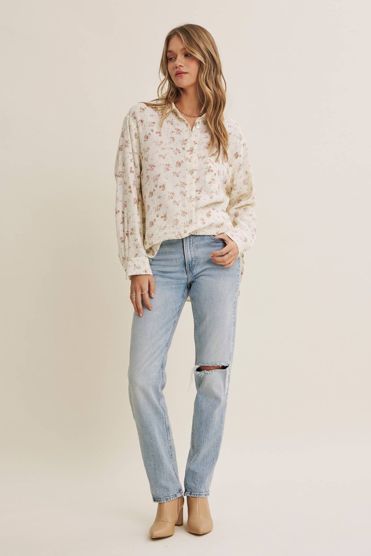 Floral Cotton Gauze Relaxed Fit Shirt