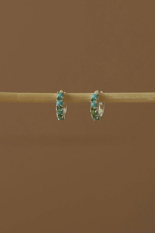 Mini Silver & Tourquoise Hoop Earrings