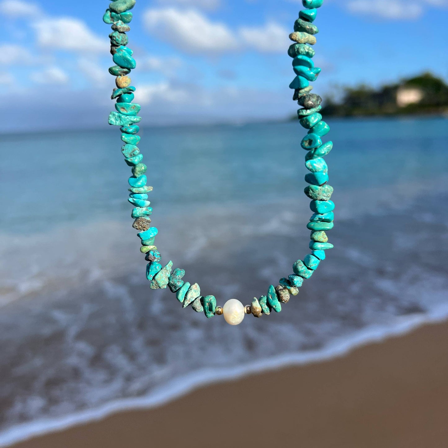 Kona Turquoise Pearl Beaded Necklace Gold Filled