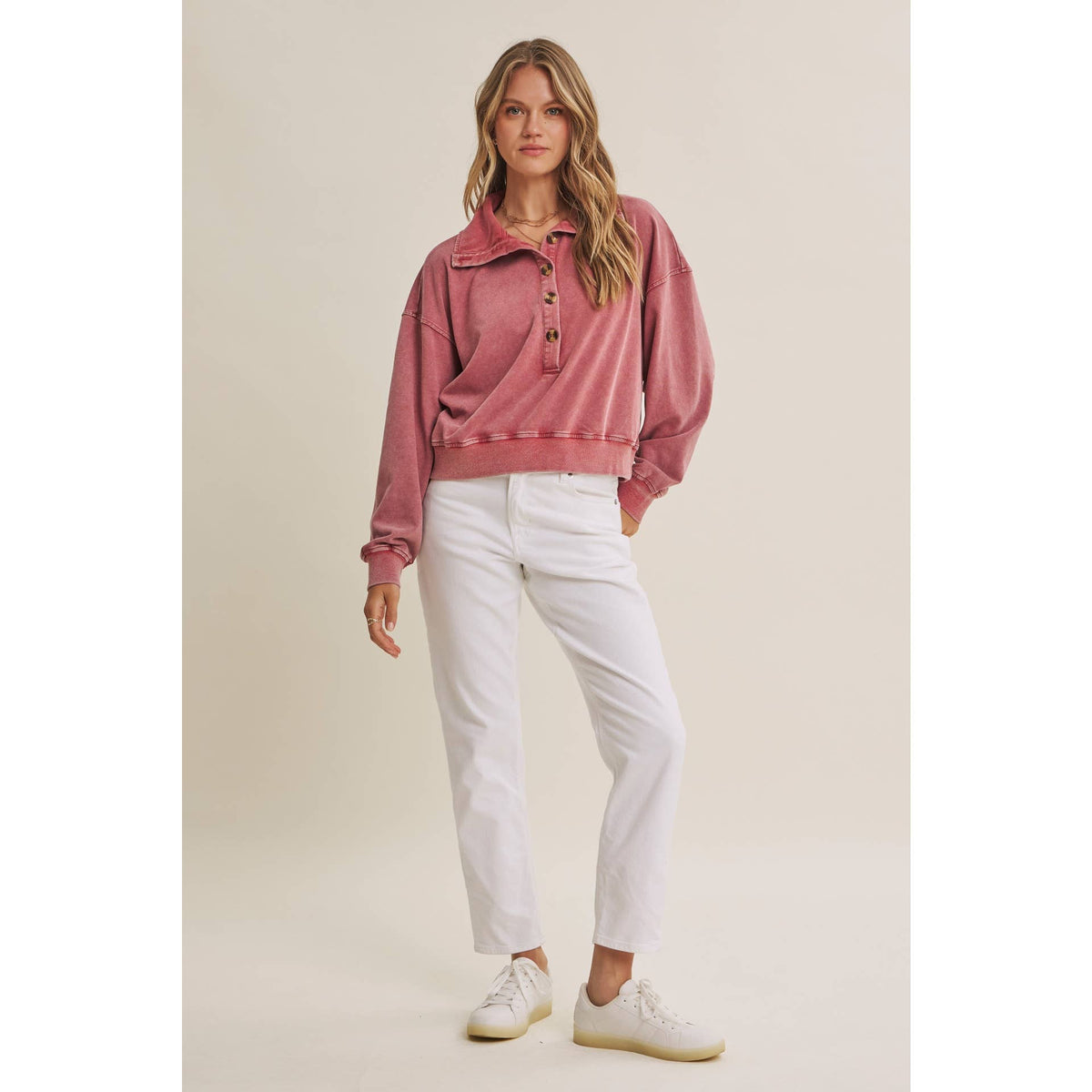 Mauve Nostalgic Mineral Washed Terry Pull Over