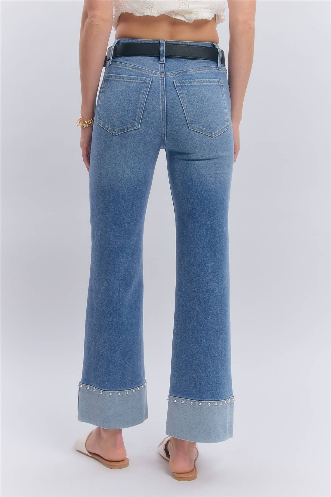 Mid Rise Straight Leg Stretch Denim Jeans Pants