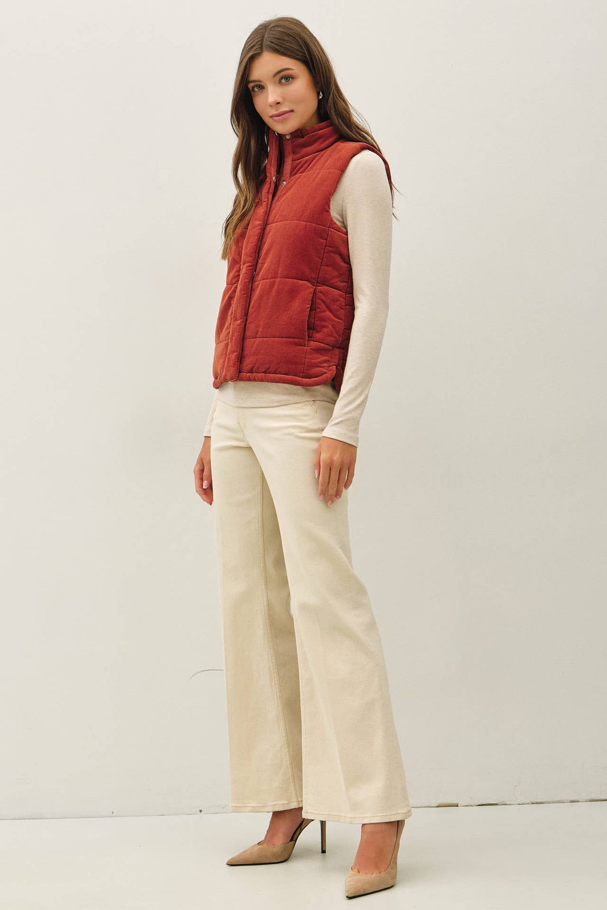 Wine Cordury Puffer Vest