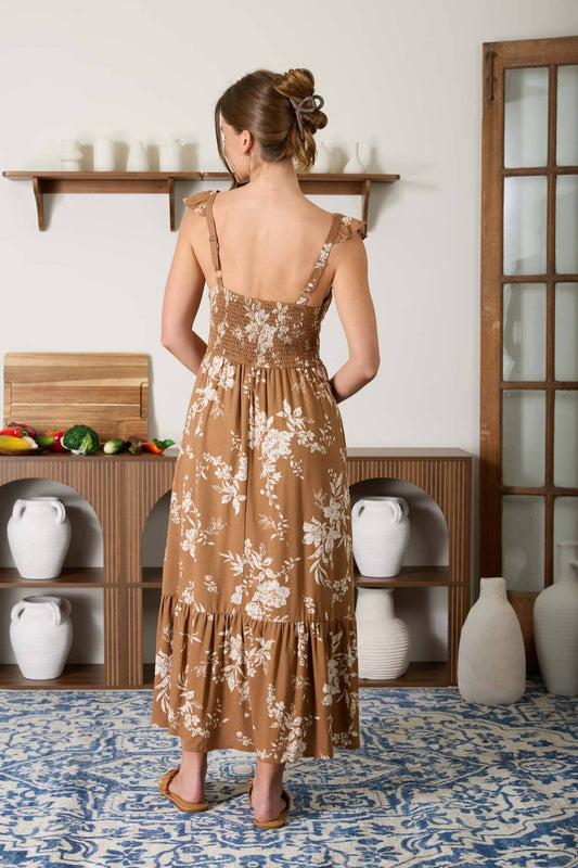 Floral Ruffled Sleeve Midi Dress