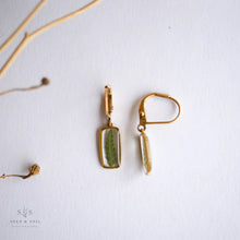 Load image into Gallery viewer, Tiny Fern Rectangle Huggie Hoops
