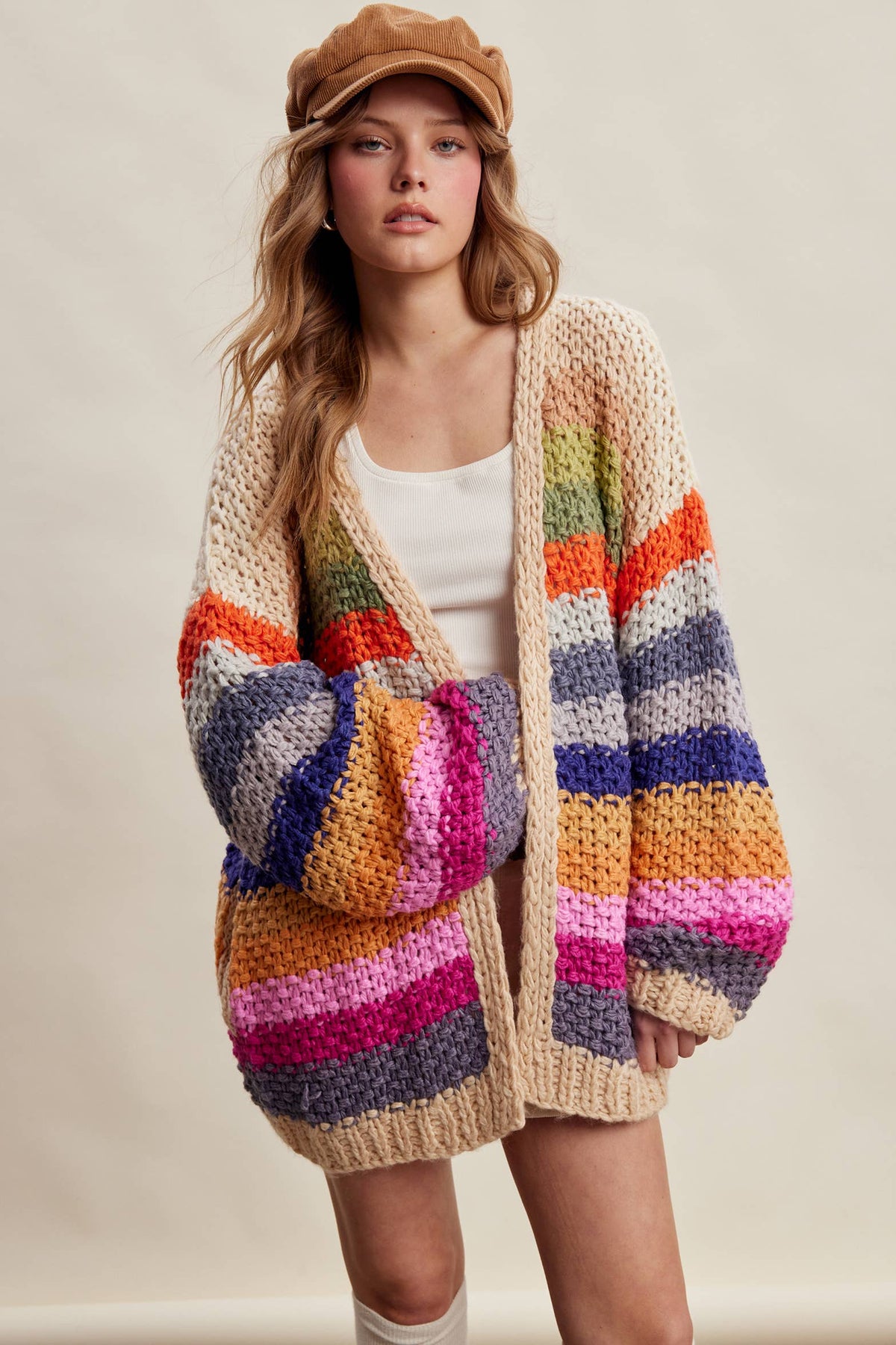 Rainbow Hand-Crochet Open Cardigan