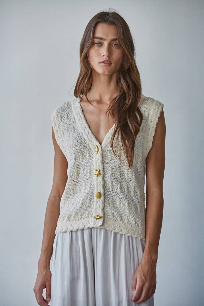 Knit Sweater Polyester V-Neck Button-Down Vest