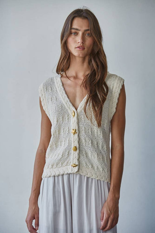 Knit Sweater Polyester V-Neck Button-Down Vest