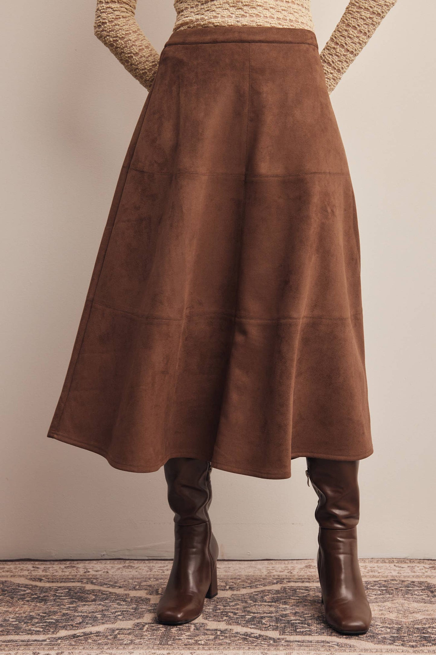 Stretched Suede A-Line Midi Skirt