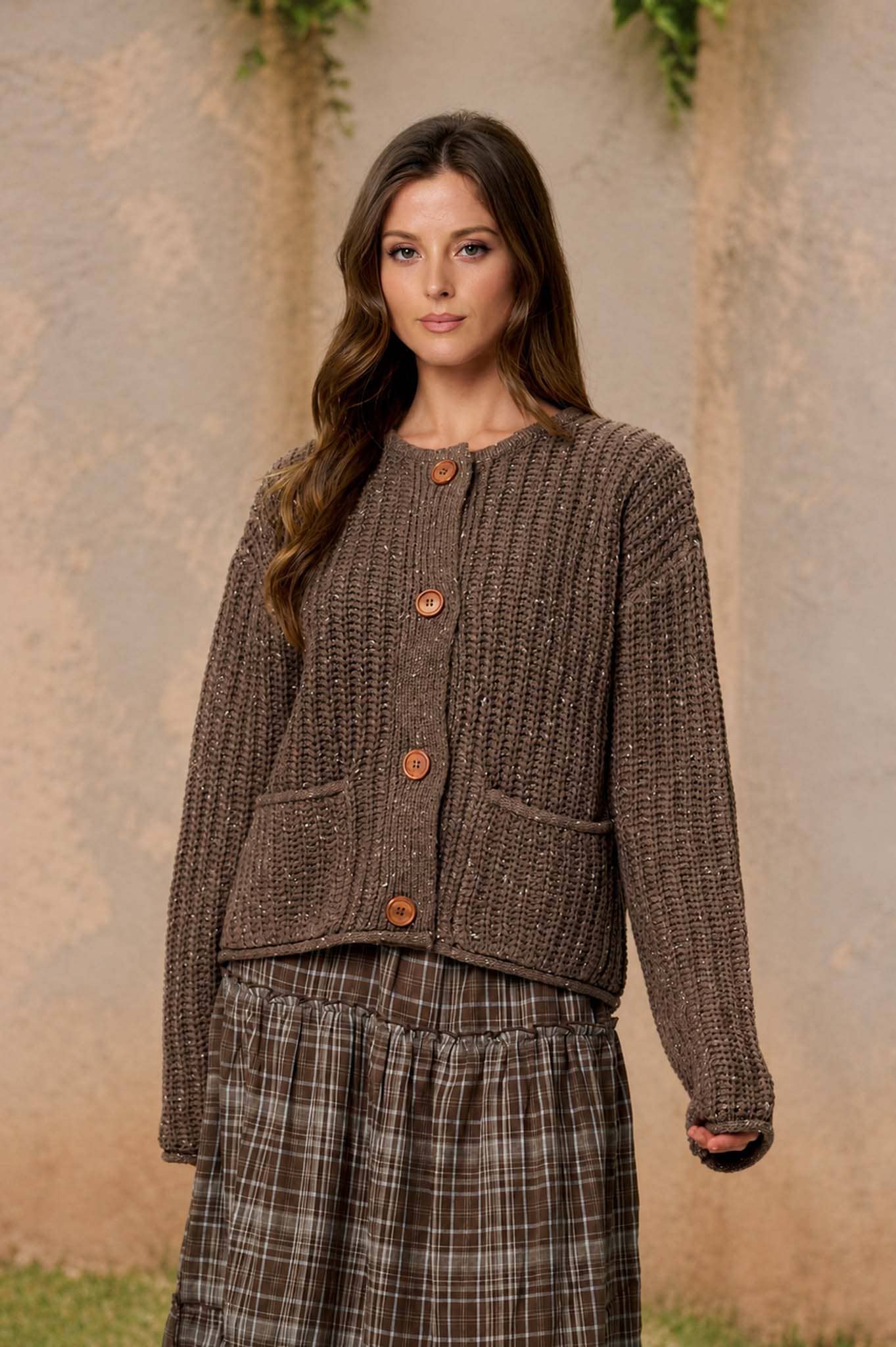 Chunky Brown Raw Edge Cardigan