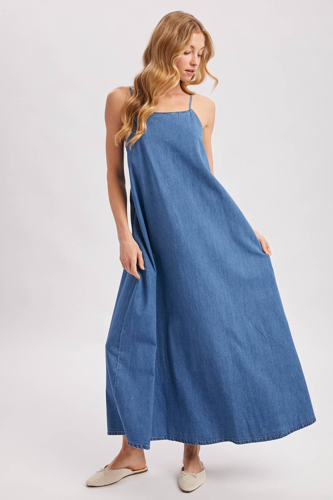 Midi Denim Open Back Dress 