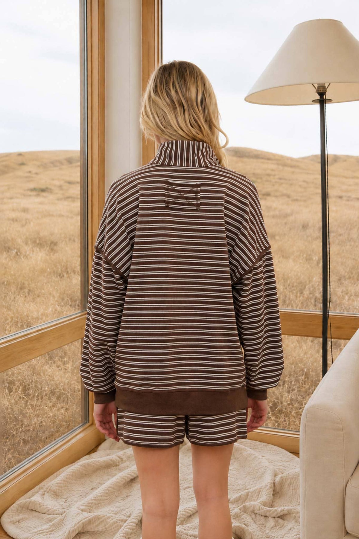 Stripe Contrast Trim Long Sleeve Knit Top