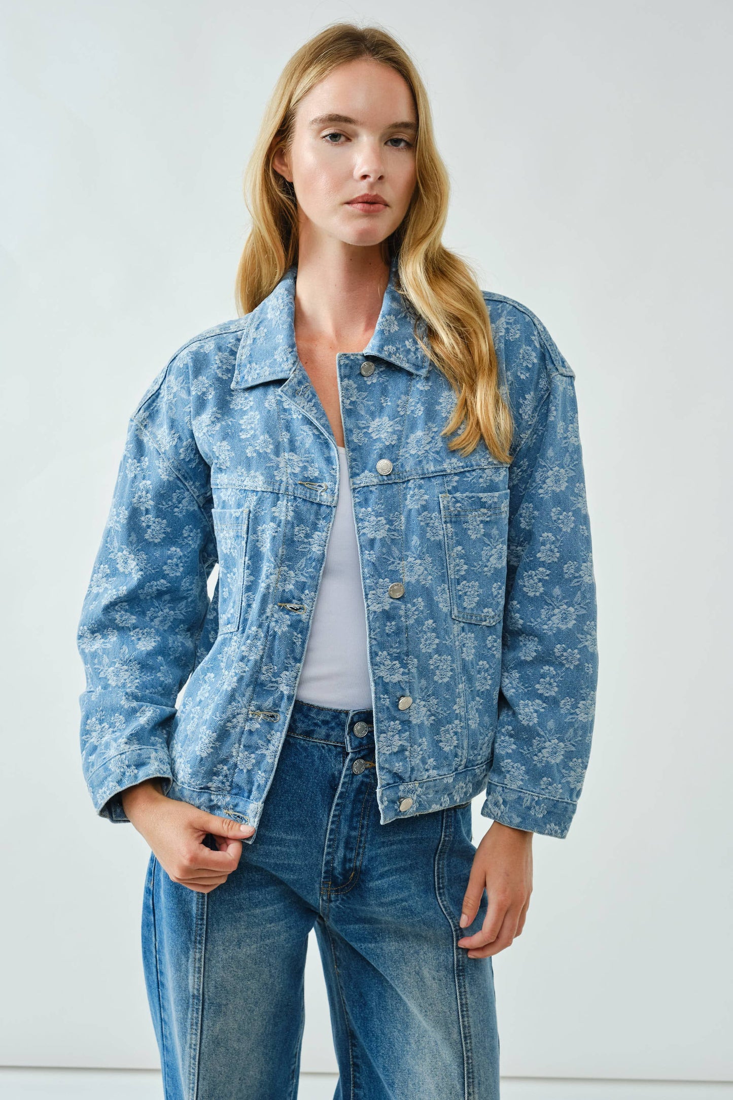 Denim Jacket with Floral Detail