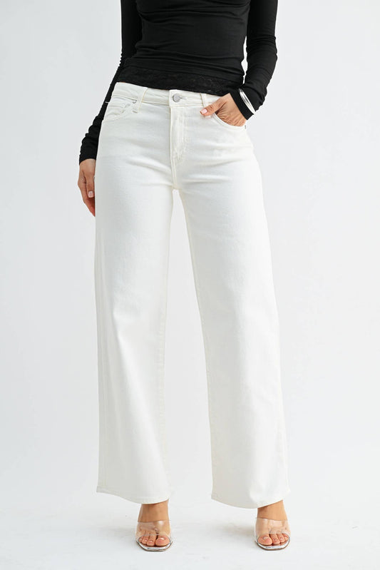 Julia-Wide Leg Denim Jeans Off White 