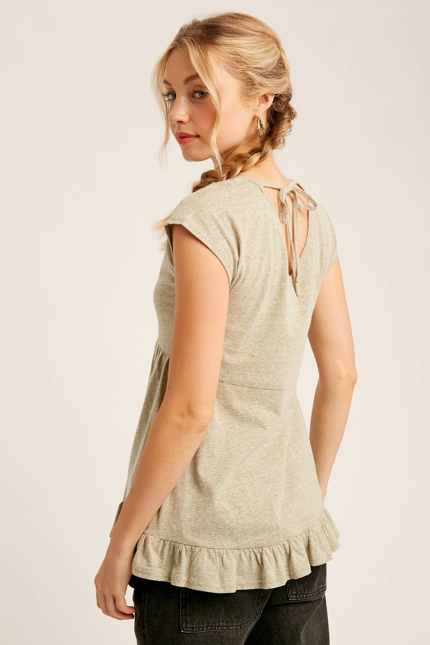 V-Neck Ruffle Hem Babydoll Top