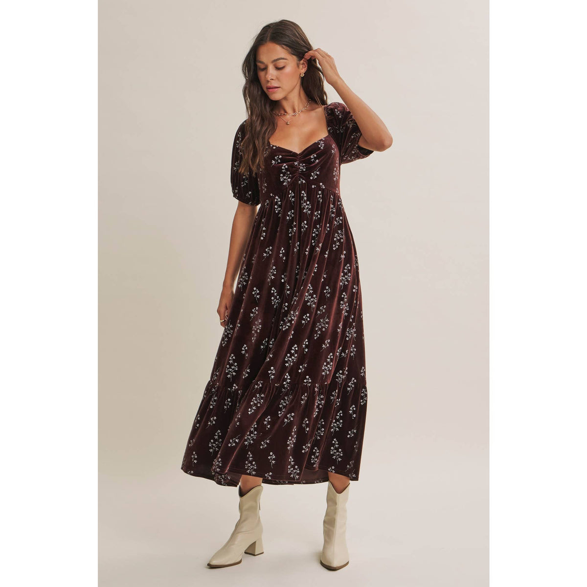 Velvet Floral Smocked Winter Dress