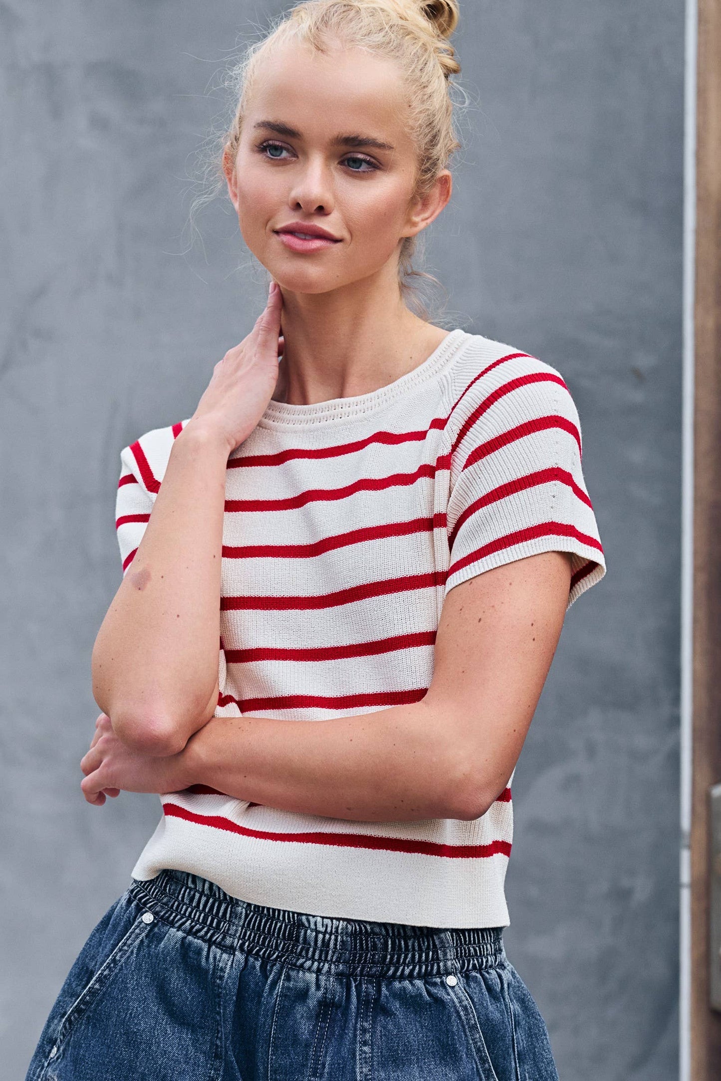 Classic Striped Raglan Sleeve Knit Top 