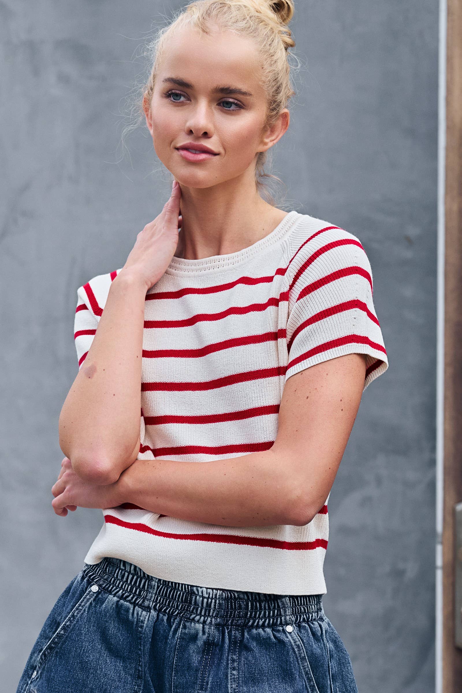 Classic Striped Raglan Sleeve Knit Top 