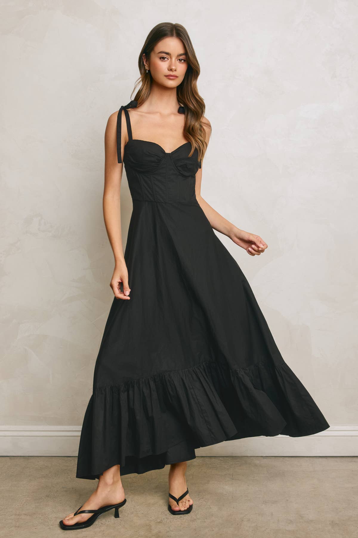 Cotton Poplin Ruched Corset Maxi Dress 