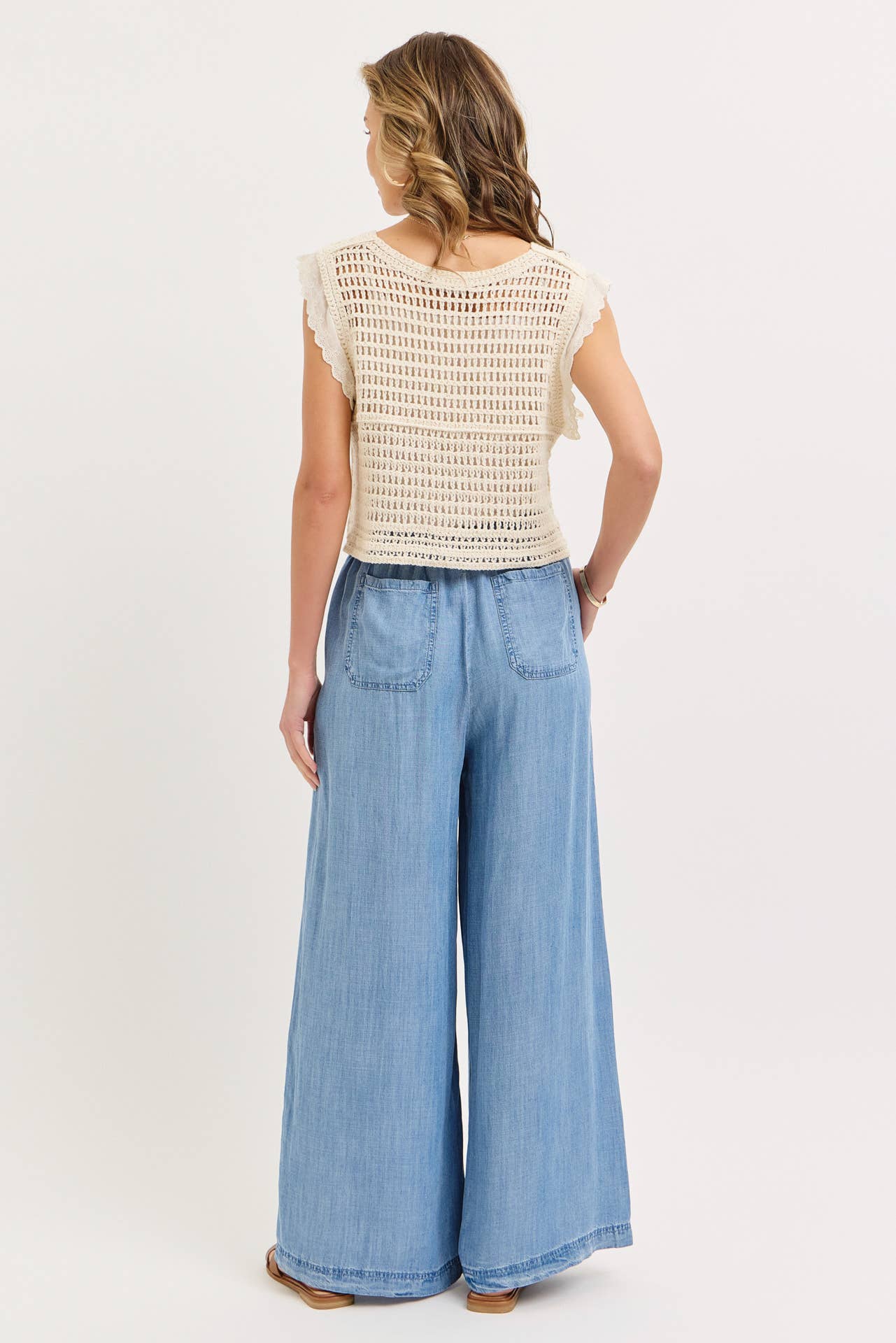 Chambray Wide Leg Classic Pants