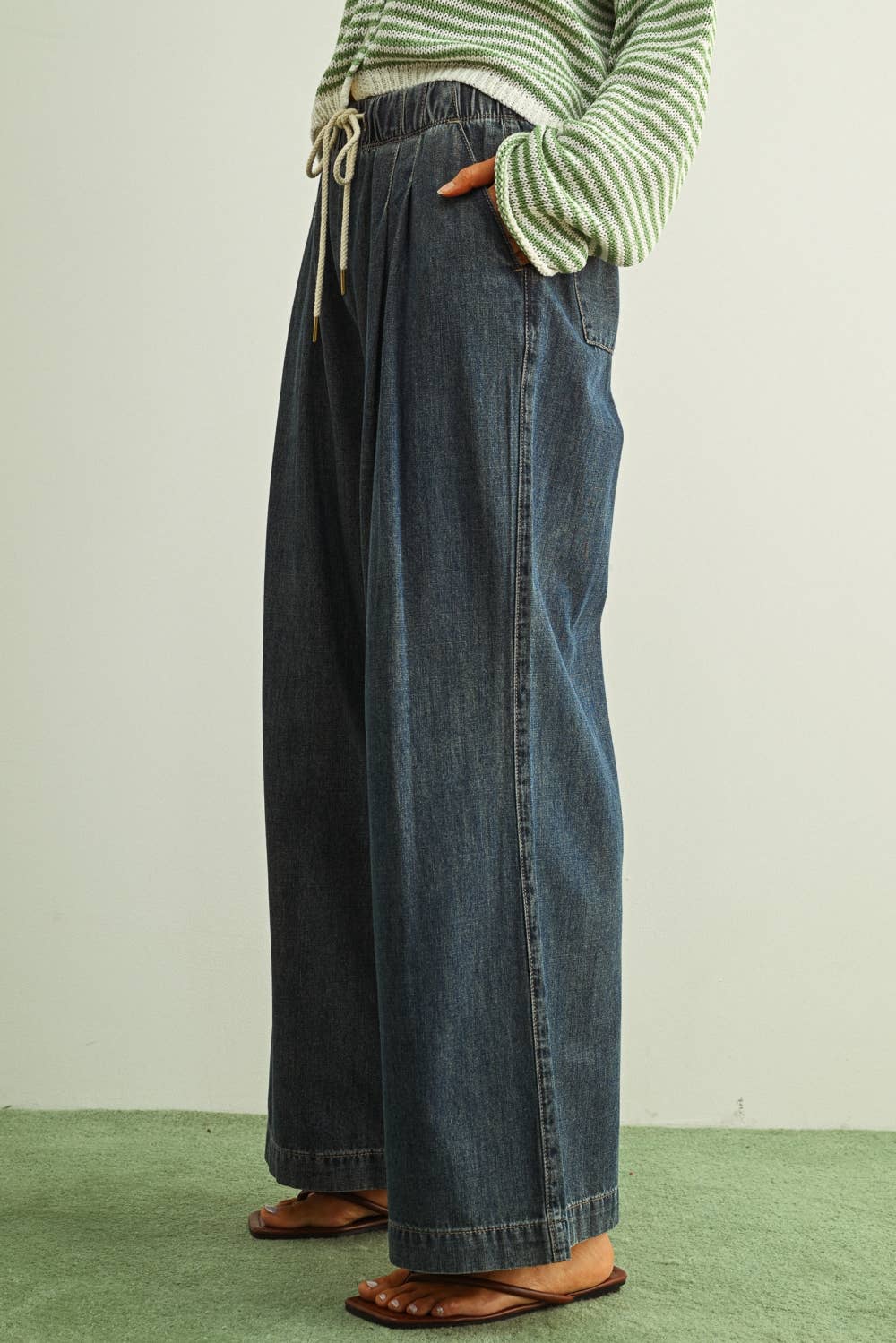 Dark Chambray WIde Leg Pants 