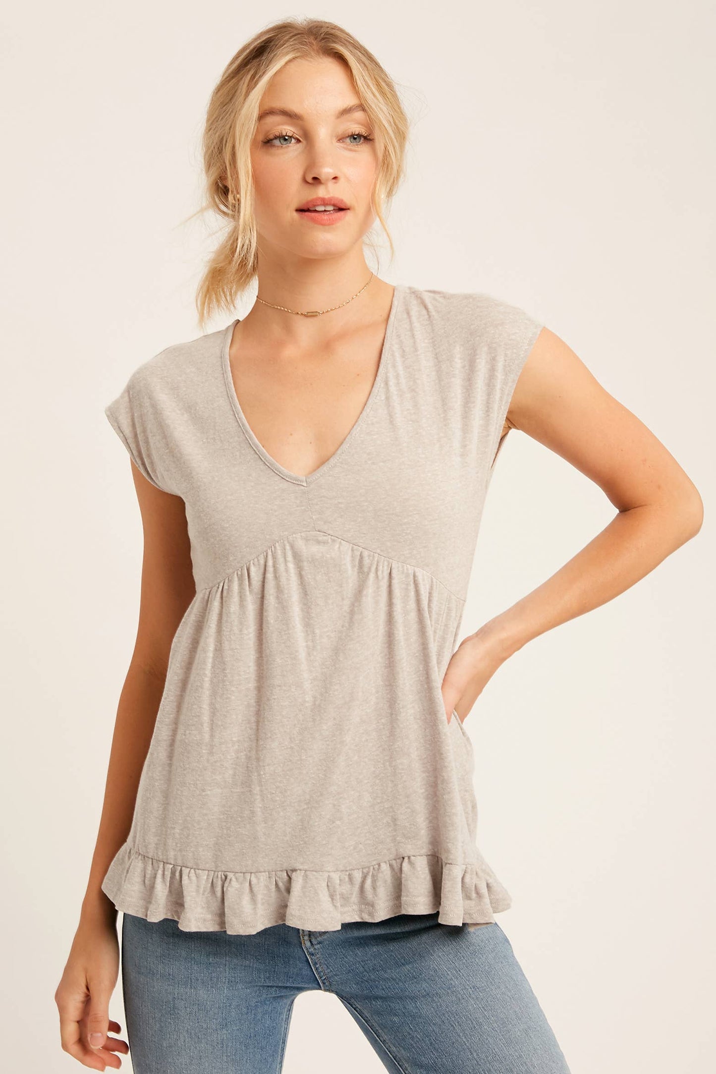 V-Neck Ruffle Hem Babydoll Top