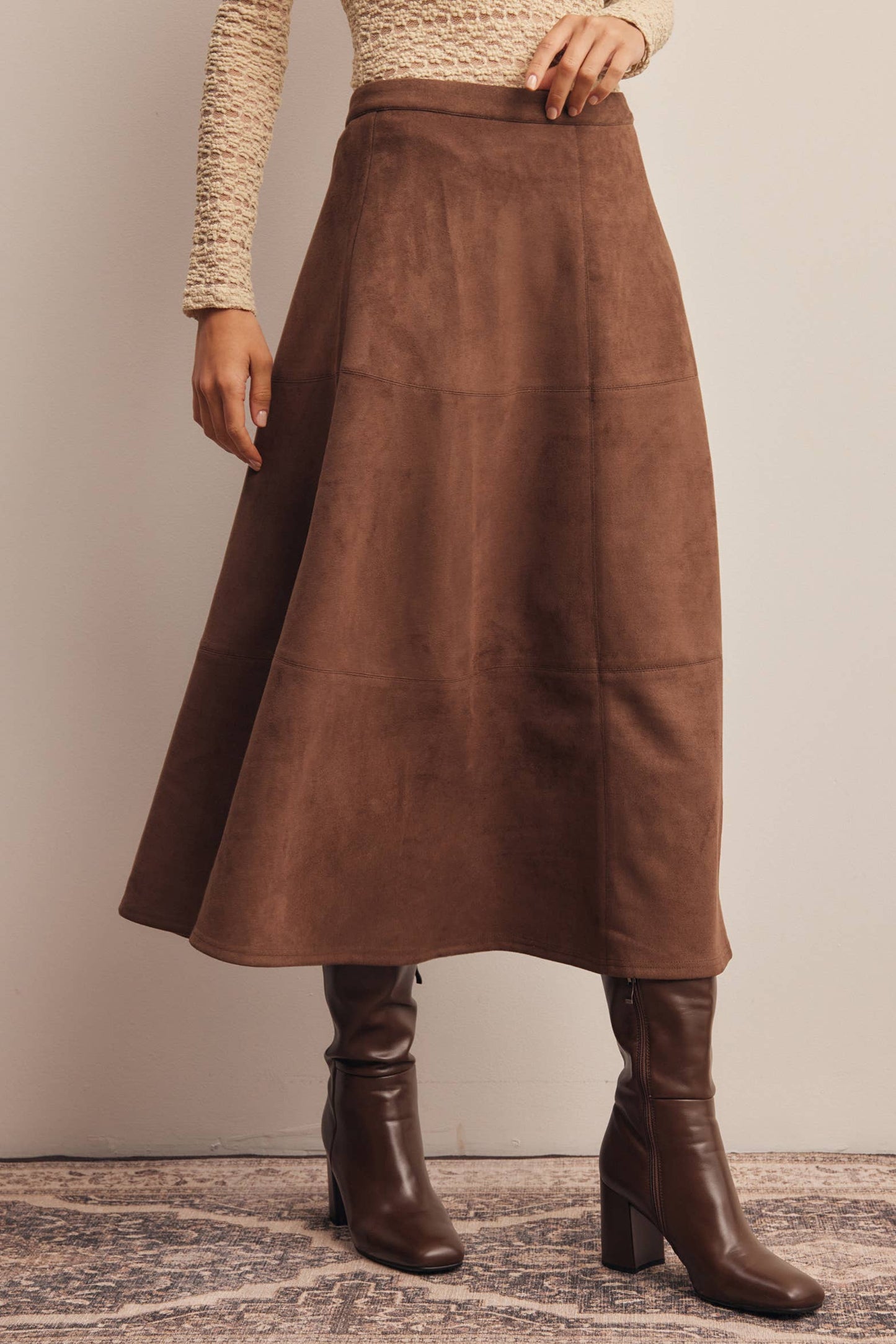 Stretched Suede A-Line Midi Skirt
