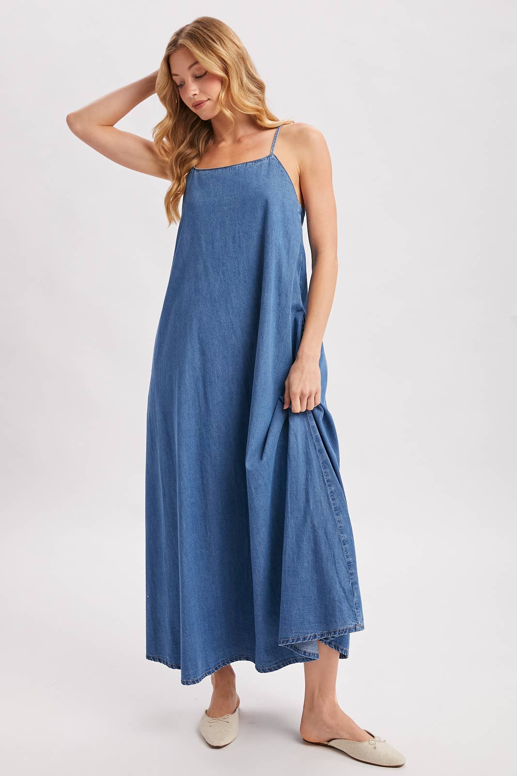 Midi Denim Open Back Dress 
