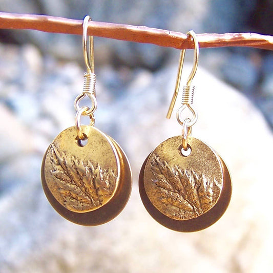 Fairy Garden Charm Earrings: Antique Gold Berry Leaf