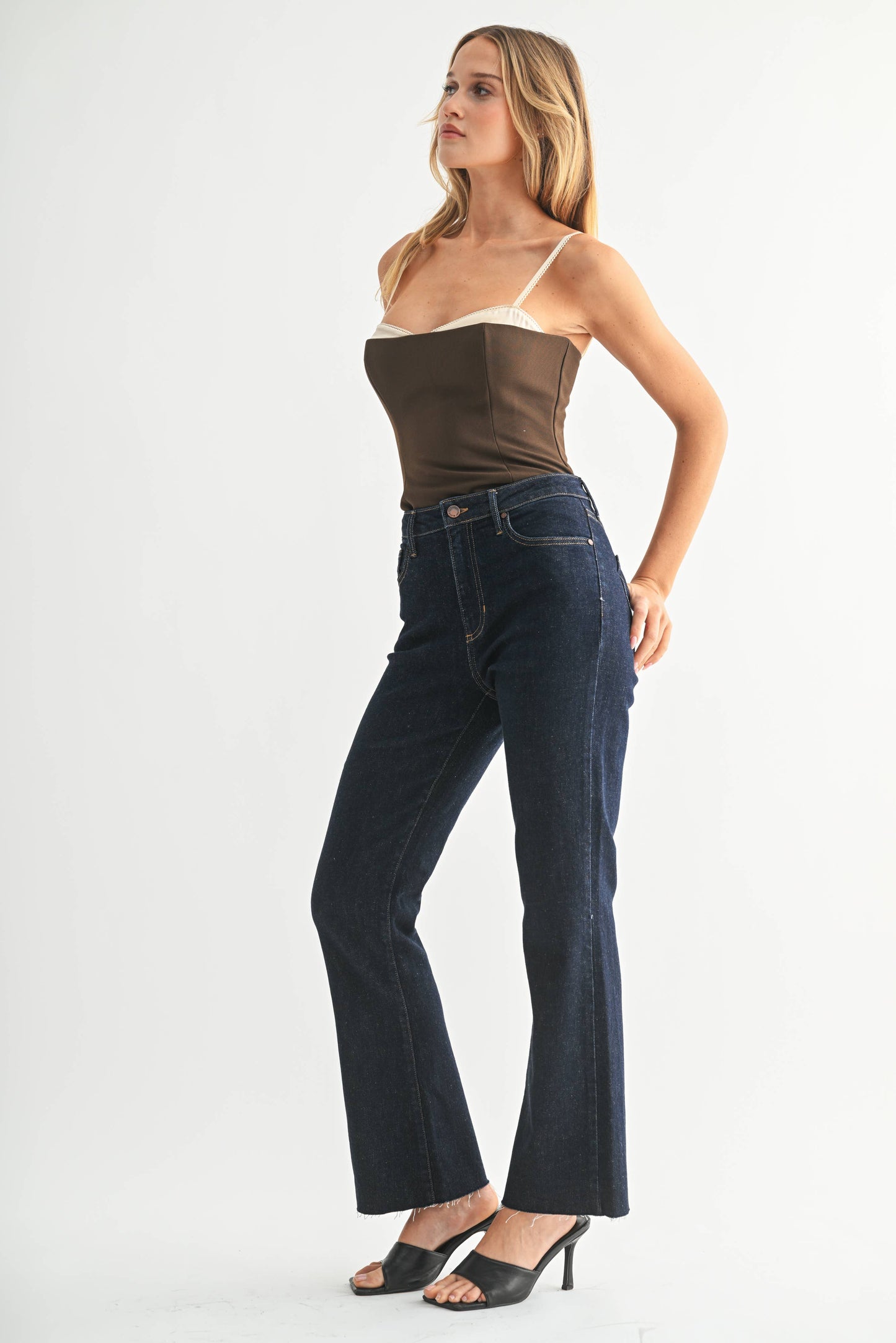 High Rise Tall Cropped Flare Dark Denim