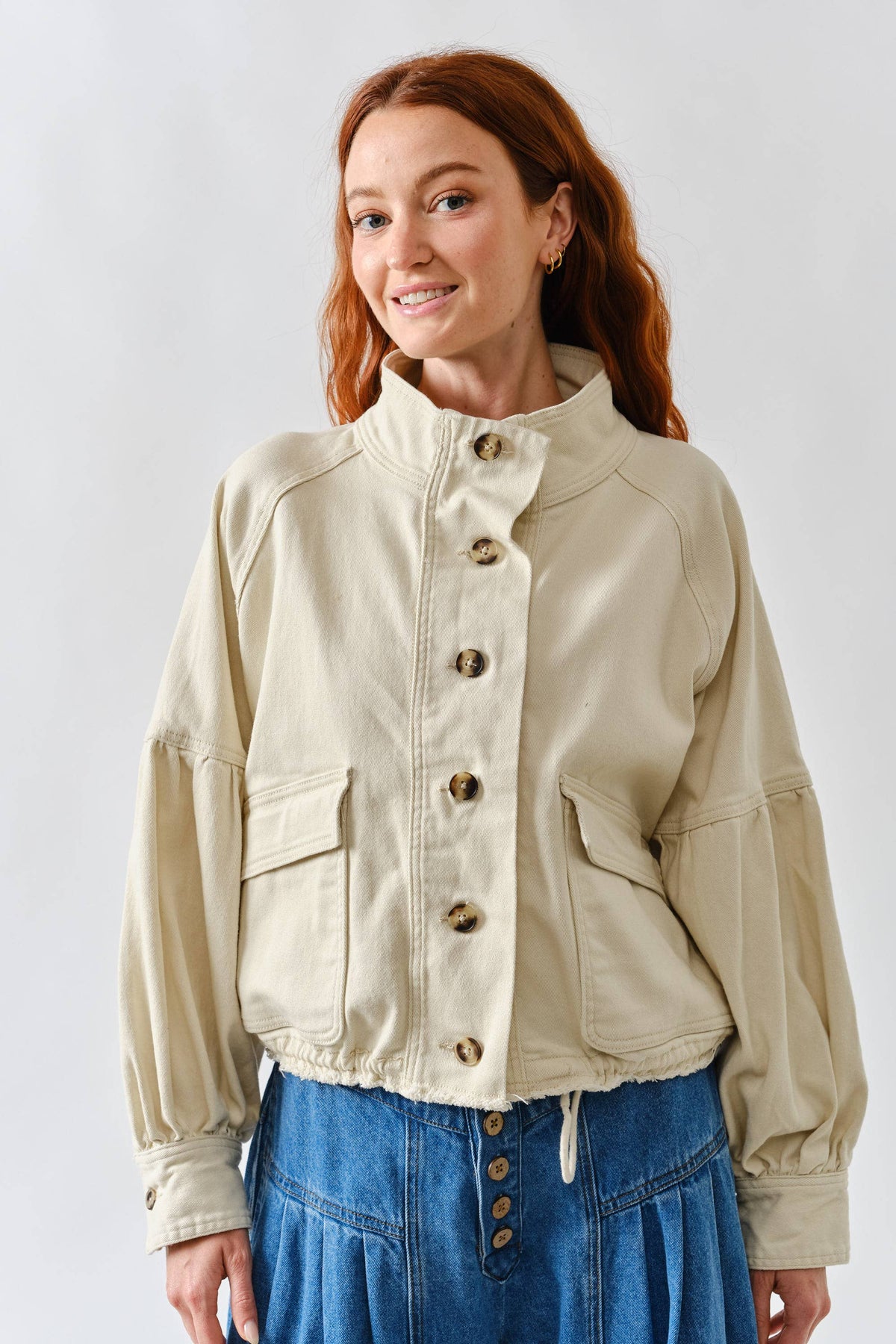 Balloon Sleeve Twill Jacket