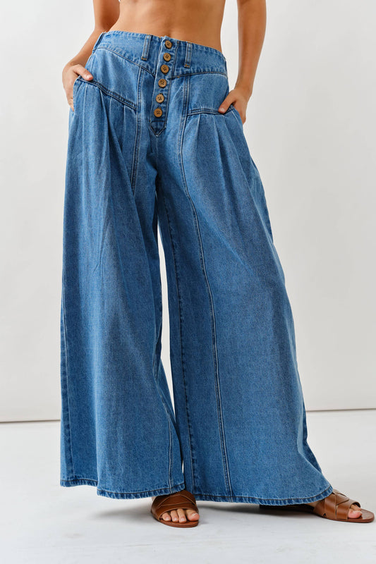 Front Button Flare Jeans