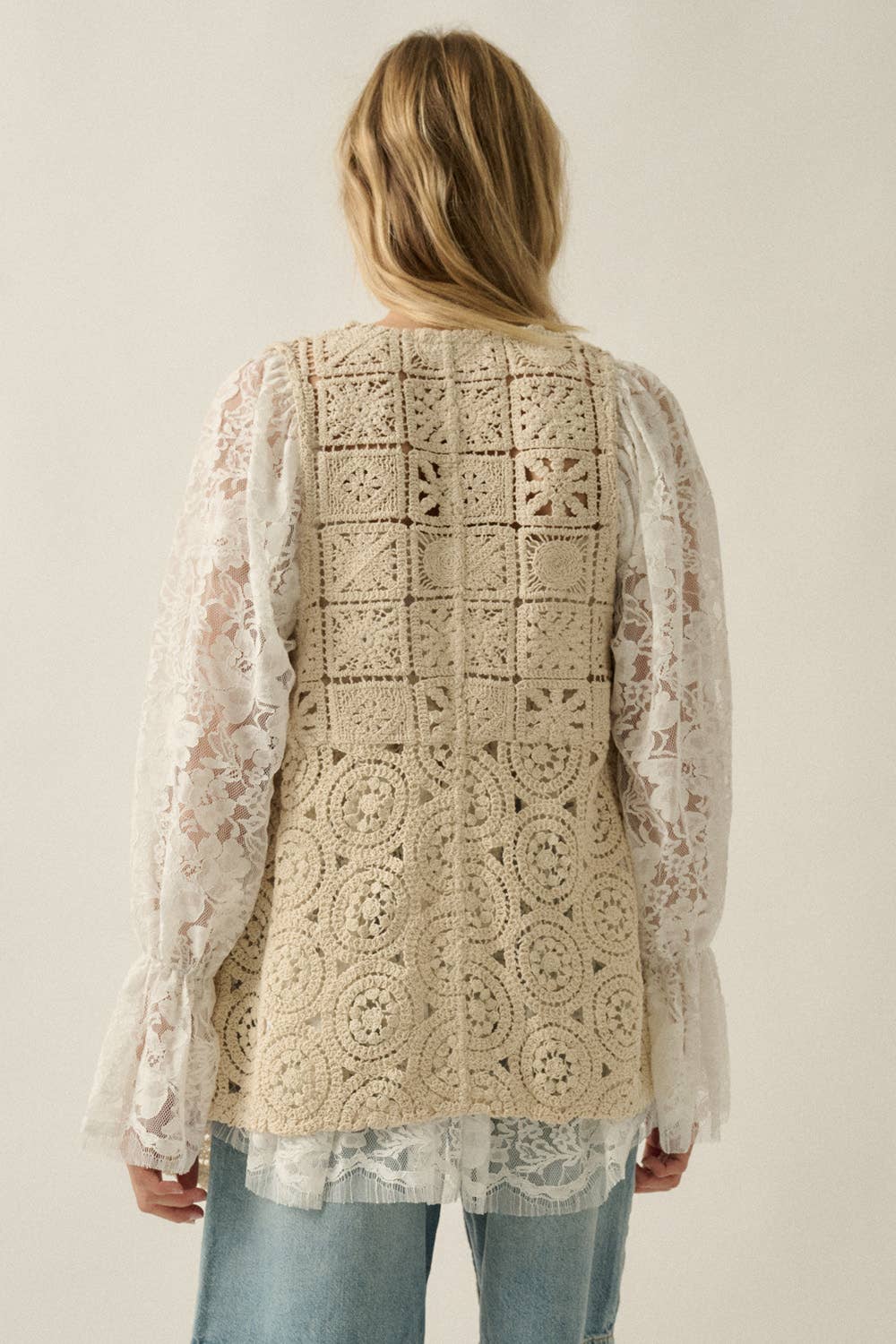 Crochet Knit Open Front Vest