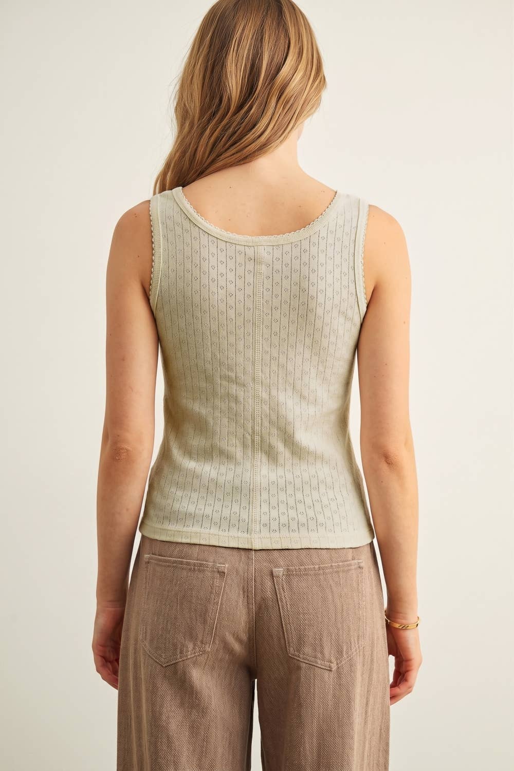 Pointelle Button Up Tank 