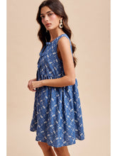 Load image into Gallery viewer, Chambray Embroidered Bow Mini Dress 
