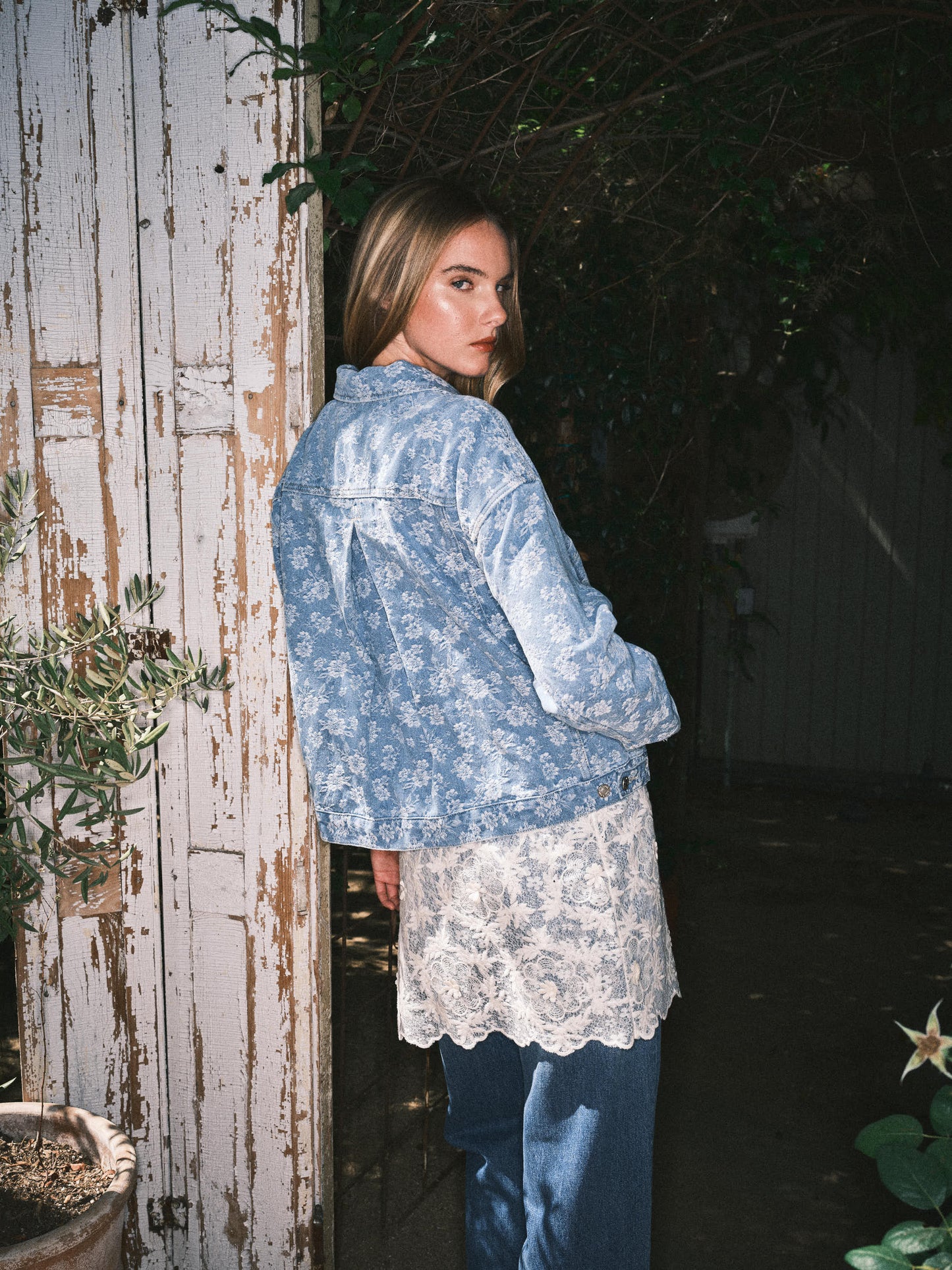 Denim Jacket with Floral Detail