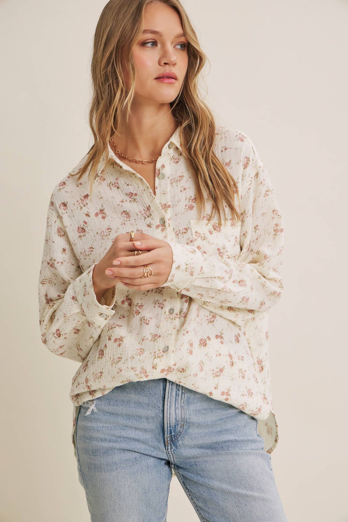 Floral Cotton Gauze Relaxed Fit Shirt