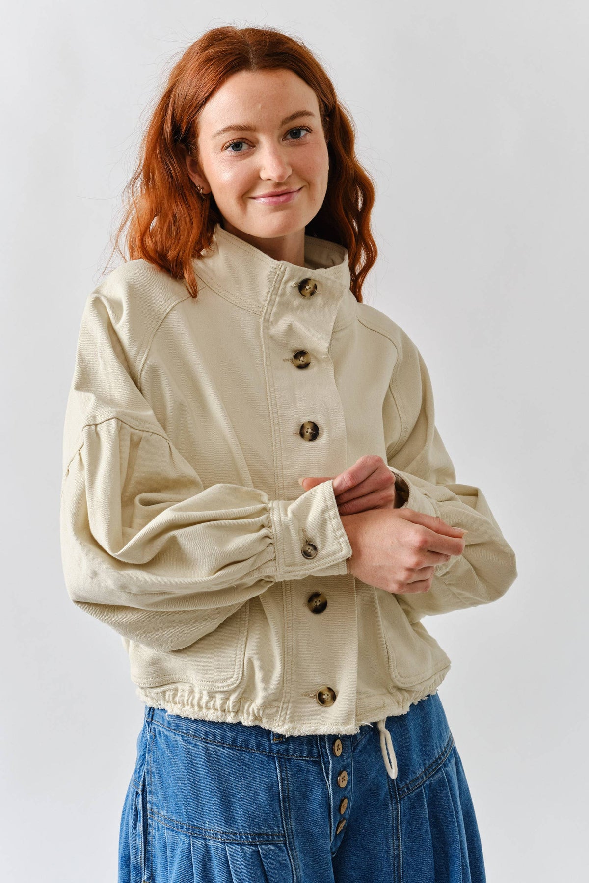 Balloon Sleeve Twill Jacket
