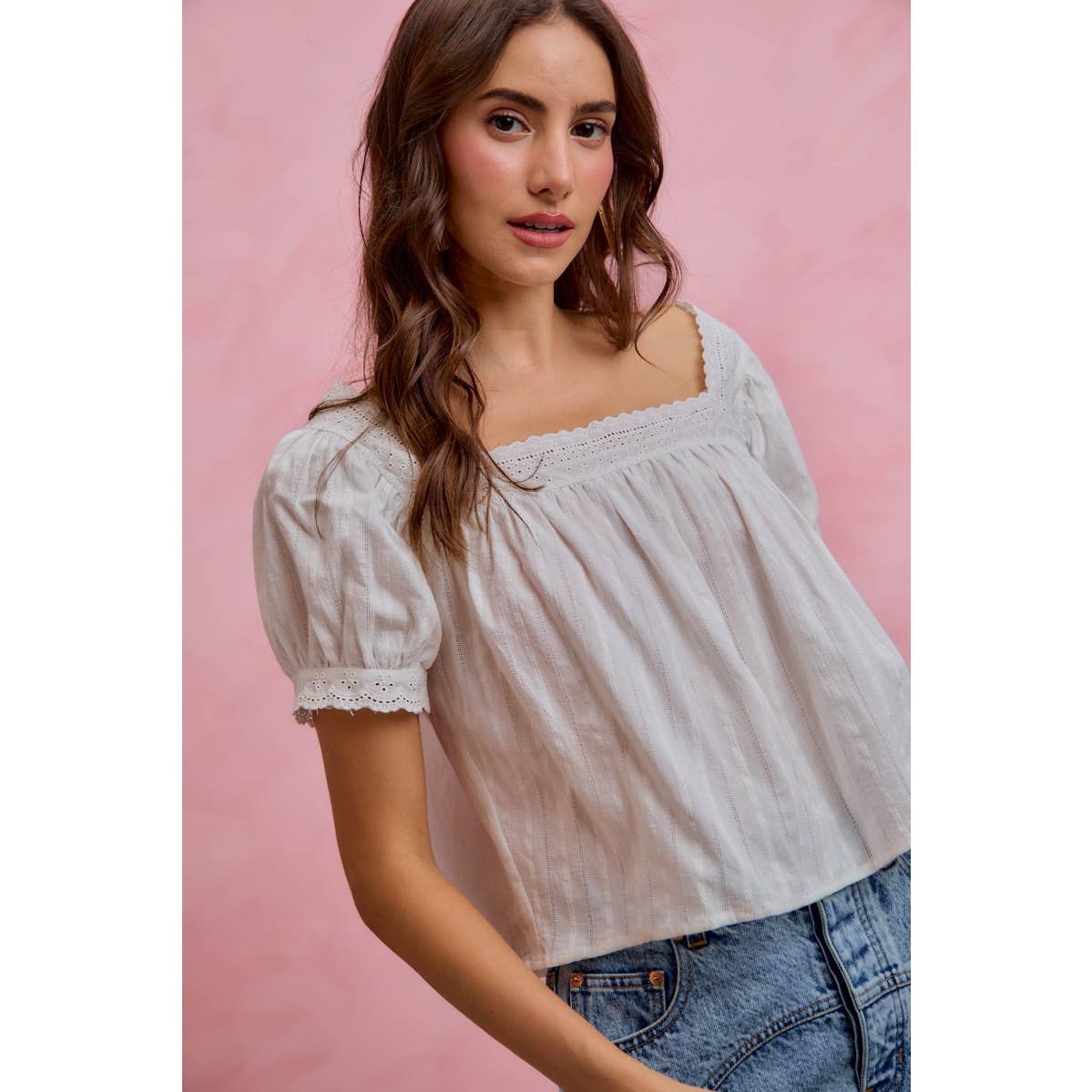 Textured Cotton Lace Trim Top