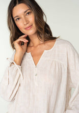 Load image into Gallery viewer, Striped 3/4 Sleeve Curved Yoke Split Neck Top
