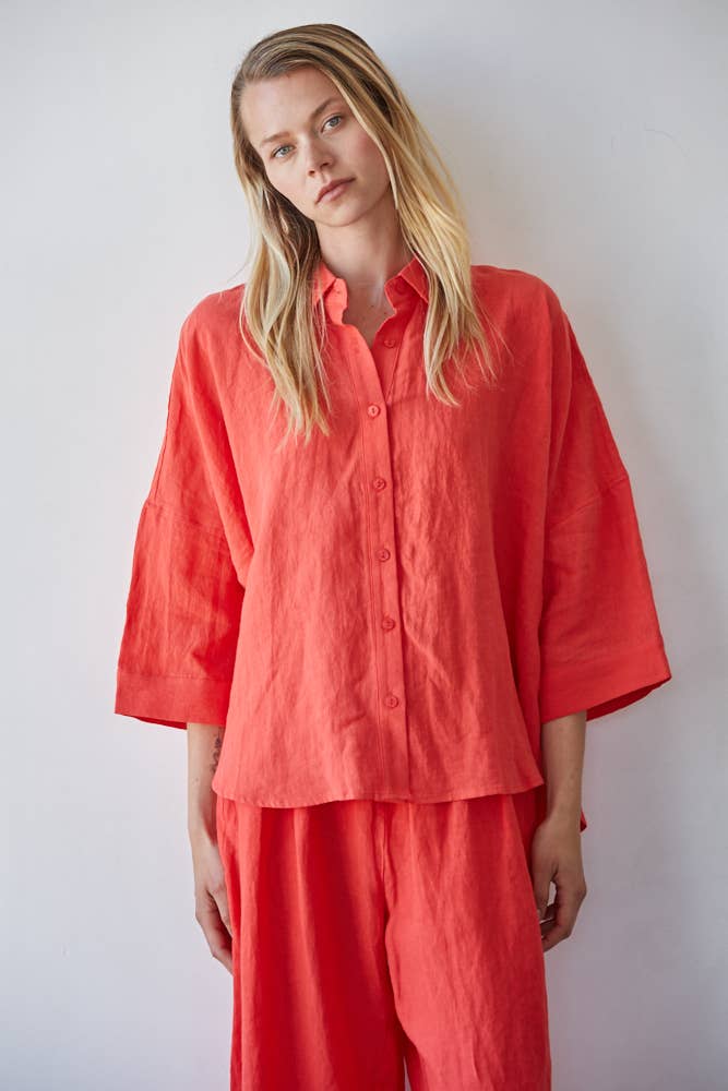 Woven Linen Button Down Shirt