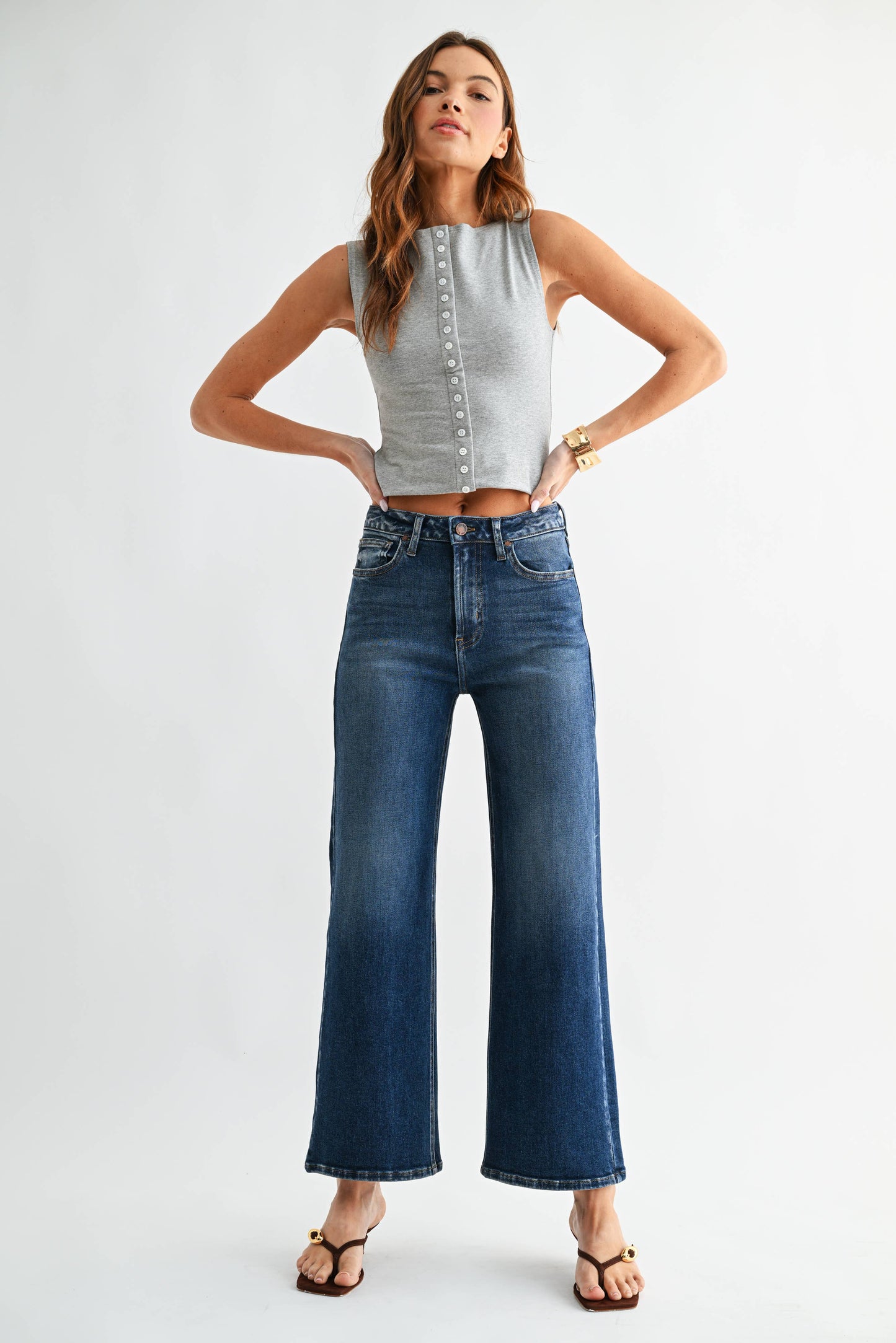 JB Collection High Rise Wide Leg Dark Denim