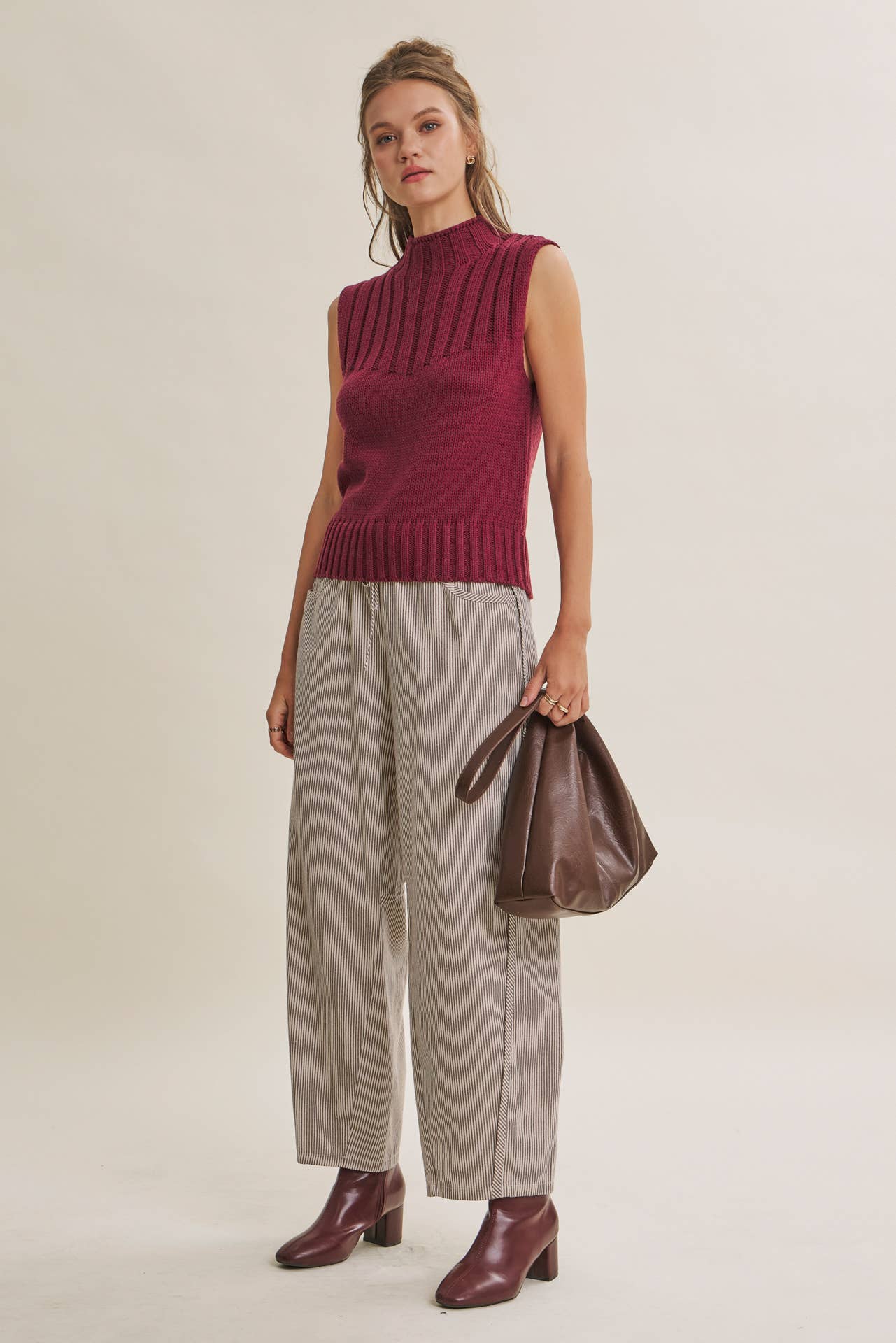 Burgandy Mock Neck Sweater Top