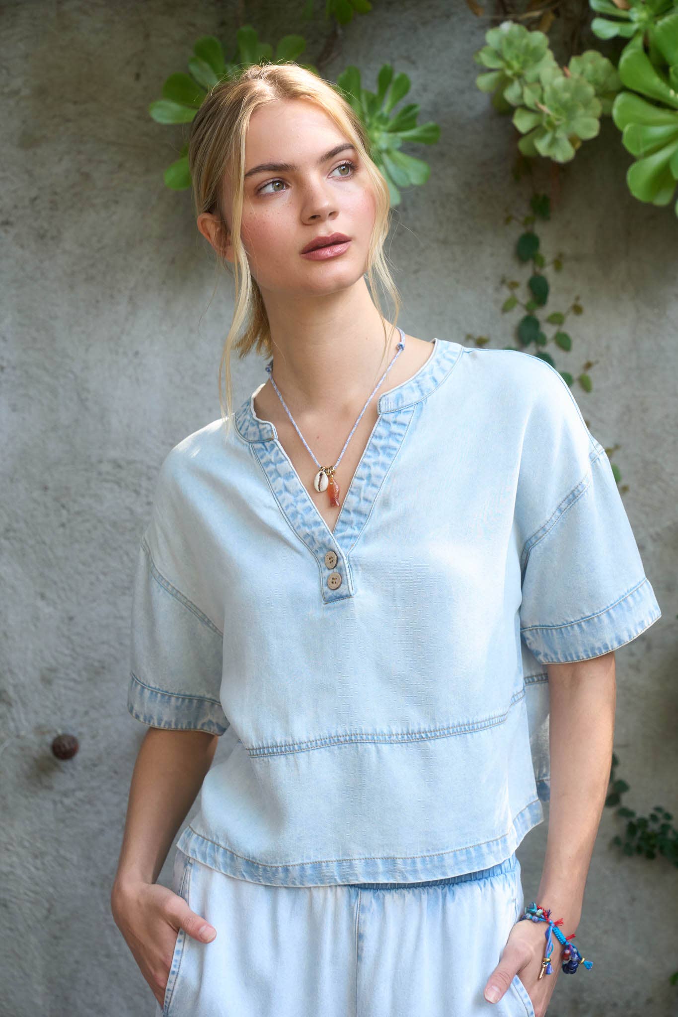 Crop Denim Pullover Top