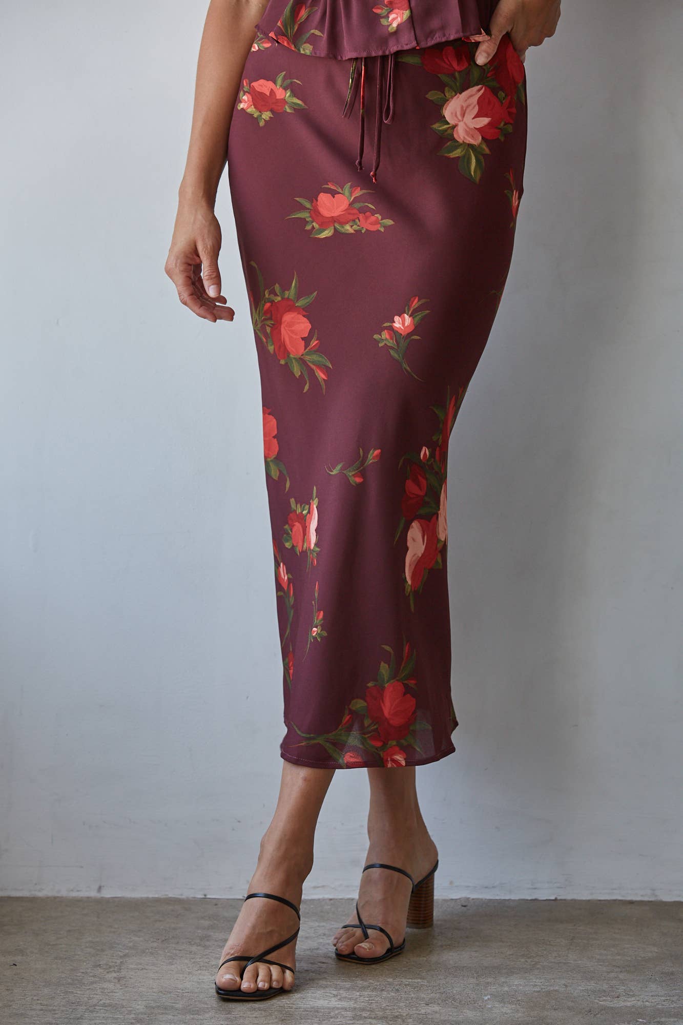 Woven Polyester Floral Print A-Line Skirt