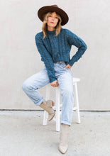 Load image into Gallery viewer, Teal Cable Knit Mock Neck Sweater
